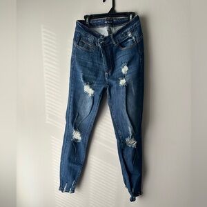SHEIN Dark Blue Distressed Skinny Jeans